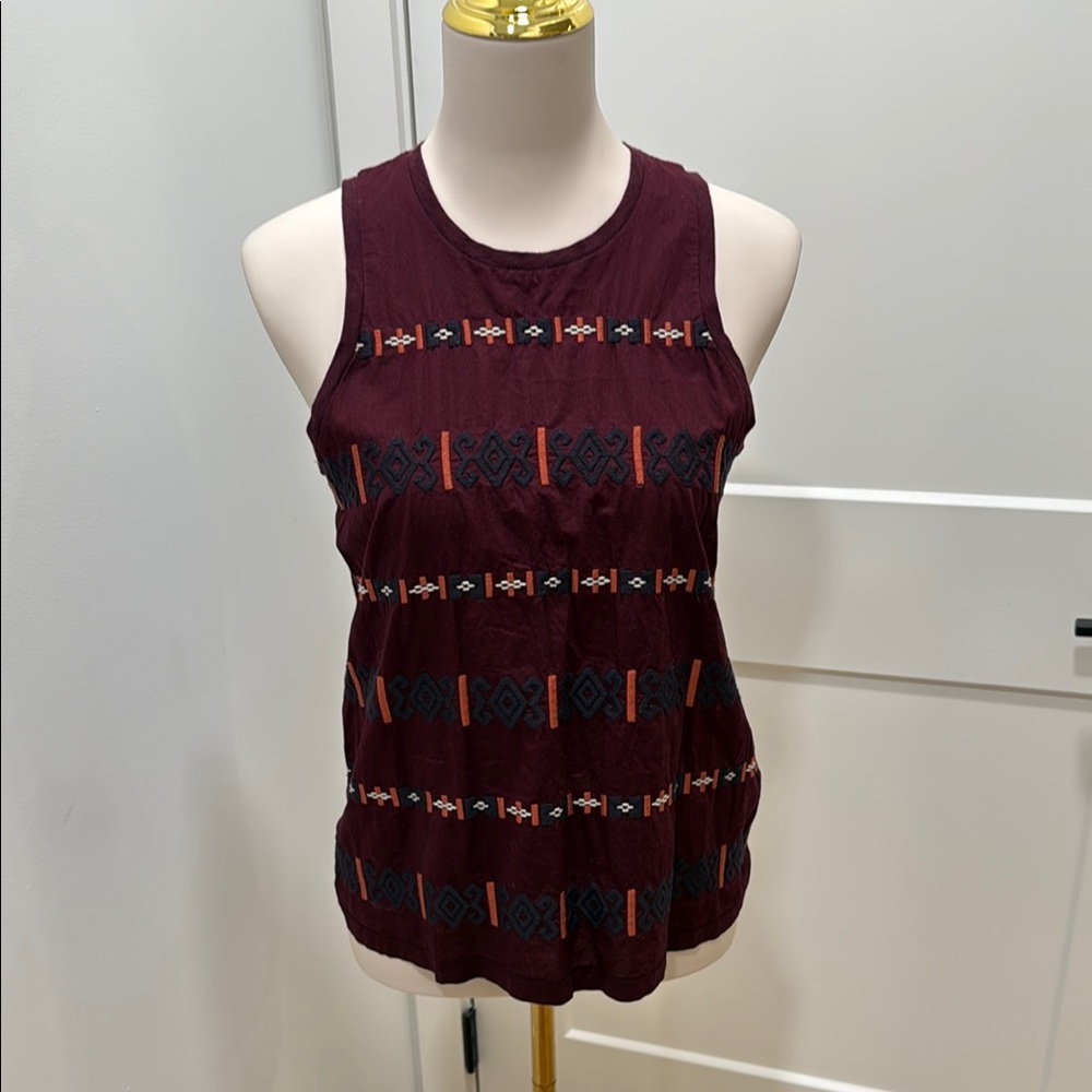Madewell Women's Sleeveless Burgundy Top with embroidery detail